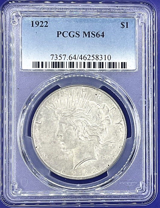 ✅ 1922 PCGS MS64 - Peace Silver Dollar SECOND YEAR $1 Coin 90% Silver Sharp ✅