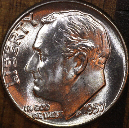 1957P Roosevelt Dime 90% SILVER Gem BU Brilliant Uncirculated Bright White Shiny