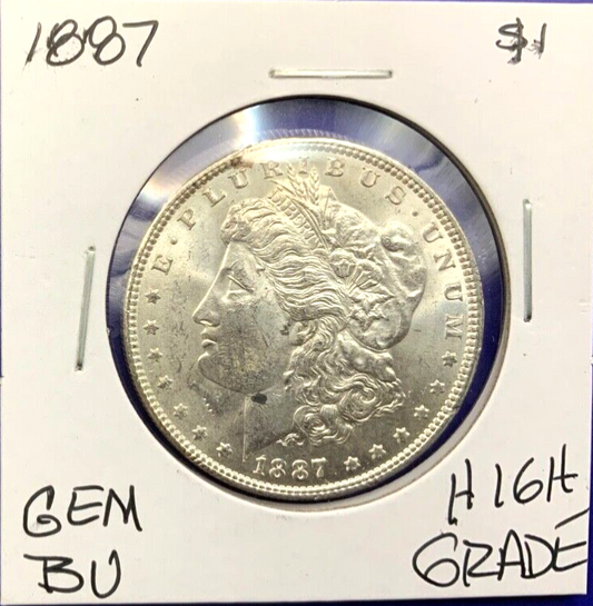 1887 Morgan 90% Silver Dollar BU Gem Shiny, Bright, Well Struck Coin