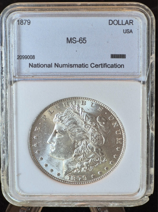 1879 P Morgan 90% Silver Dollar Graded High by National Numismatic Certification