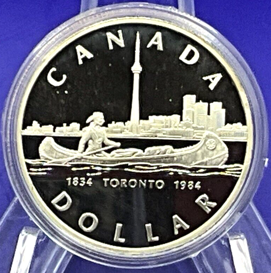 1984 Canada $1 Proof Silver Dollar Toronto "The Traveler" Canoe w/ OGP & Capsule
