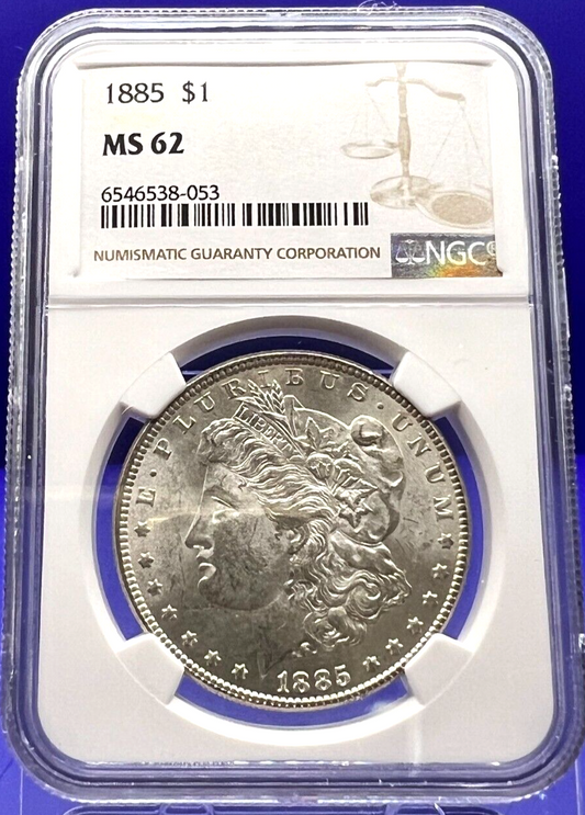 🔥 1885 Morgan Silver Dollar NGC MS62 90% Silver $1 Graded Coin
