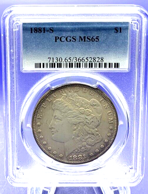 1881-S PCGS MS65 Morgan Silver Dollar $1 90% Silver Coin Early Blue Holder