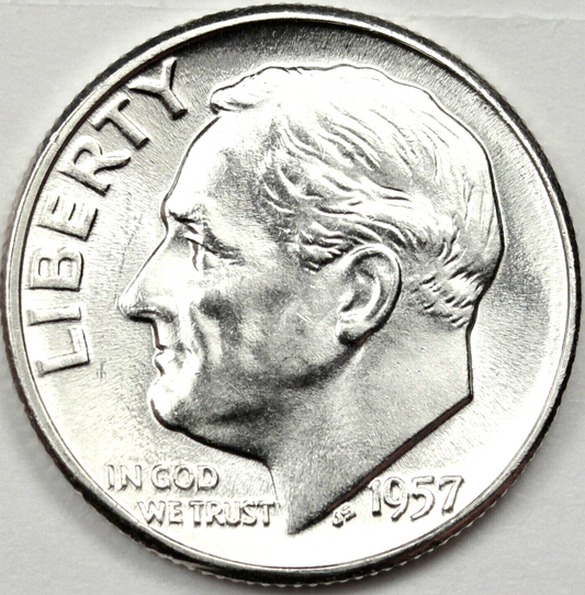 1957P Roosevelt Dime 90% SILVER Gem BU Brilliant Uncirculated Bright White Shiny