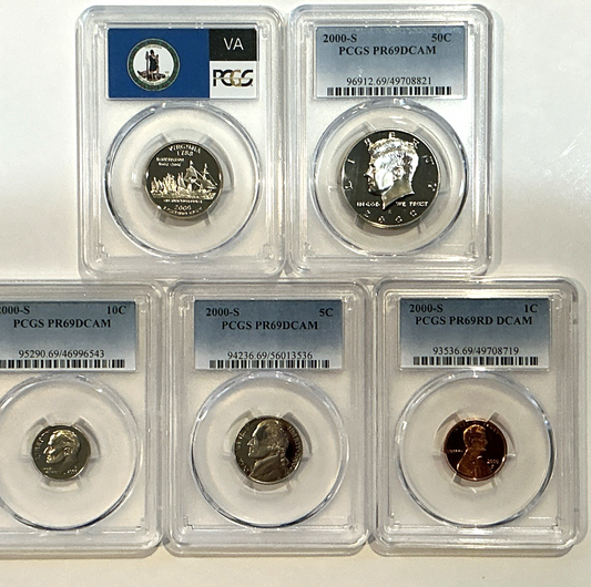 2000-S Proof Set Date 5 Coin Newly Graded PCGS PR69 DCAM Perfect Gift