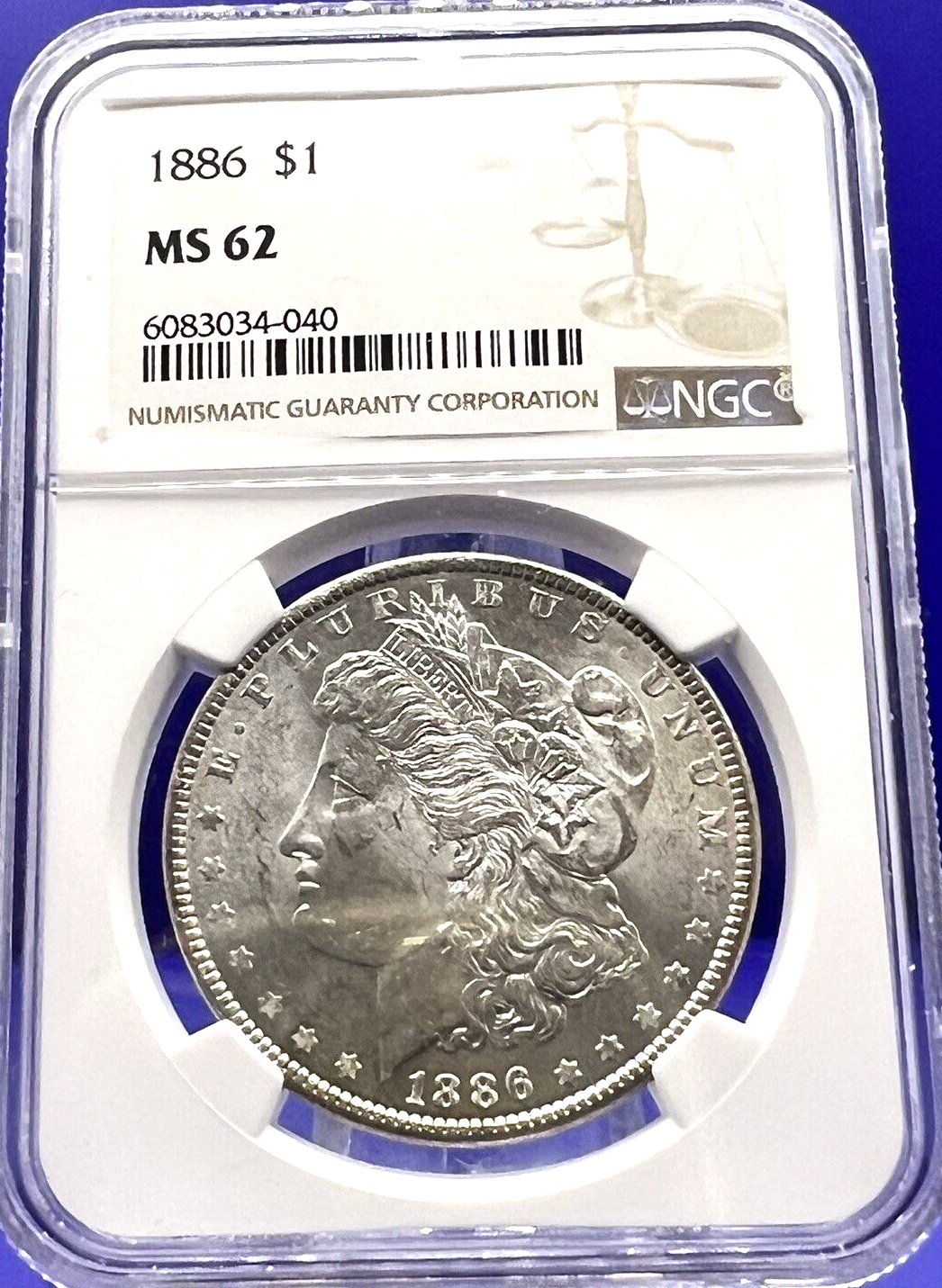 1886 Morgan Silver Dollar NGC MS62  Shiny  Uncirculated $1 Coin