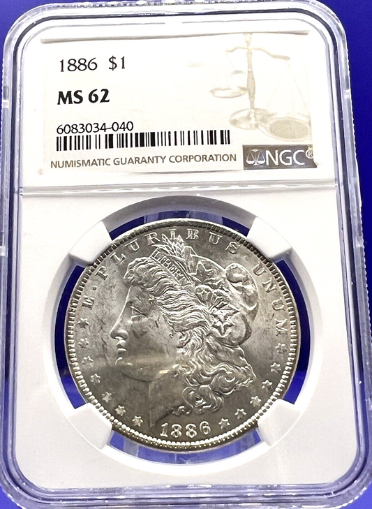 1886 Morgan Silver Dollar NGC MS62  Shiny  Uncirculated $1 Coin