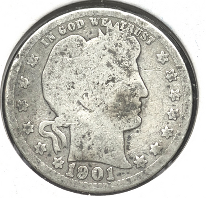 1901 Barber Silver Quarter 🥈90% SILVER 🥈 About Good or Less Condition