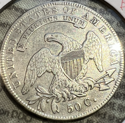 1834 Capped Bust Half Dollar Lettered Edge ROTATED DIE Beaded Border 50c Coin