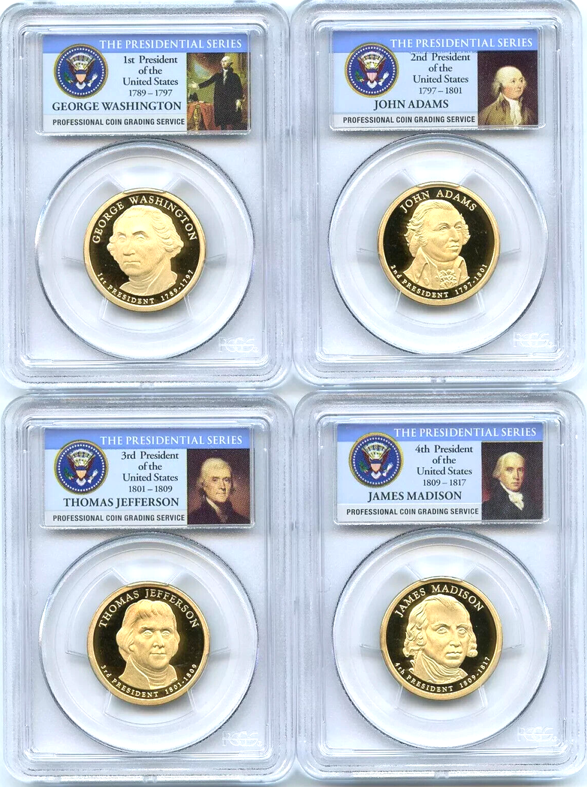 ✅ 2007 S Presidential Dollars $1 4 Coin Set PCGS PR69DCAM Founding Fathers USA