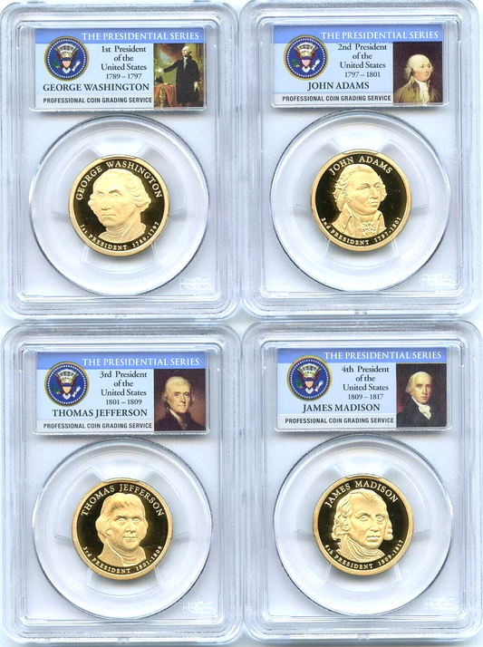 ✅ 2007 S Presidential Dollars $1 4 Coin Set PCGS PR69DCAM Founding Fathers USA