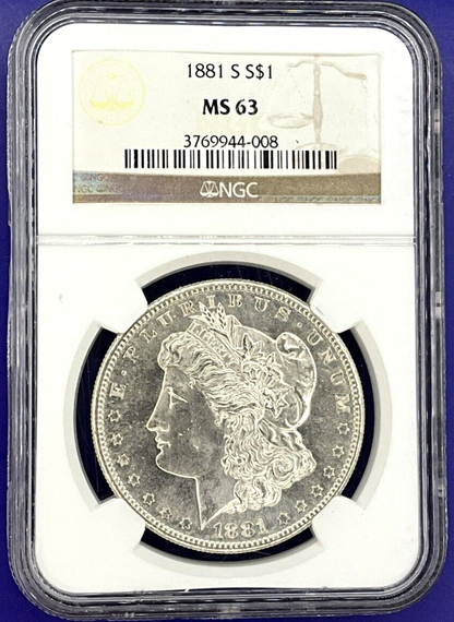 1881 S Morgan Silver Dollar NGC MS63 Brown Scales Label Bright Shiny 90% Coin