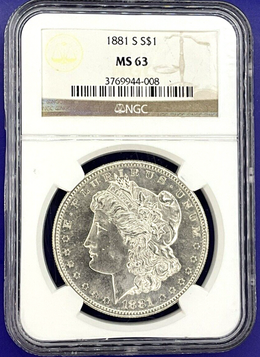 1881 S Morgan Silver Dollar NGC MS63 Brown Scales Label Bright Shiny 90% Coin