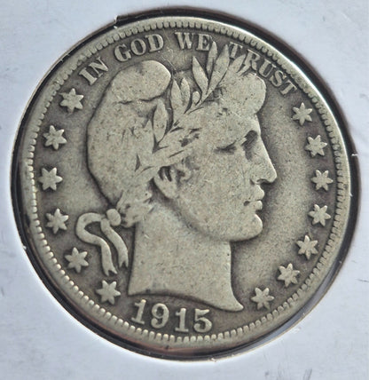 1915 D Barber Half Dollar 90% Silver 50C Circulated Condition Last Year Produced