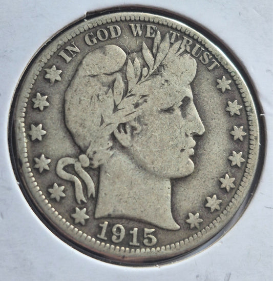 1915 D Barber Half Dollar 90% Silver 50C Circulated Condition Last Year Produced
