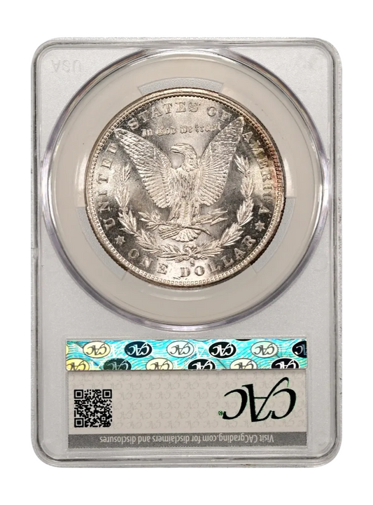 1880-S $1 CACG MS 64 + Morgan 90% Silver Dollar Some Pretty Rim Toning
