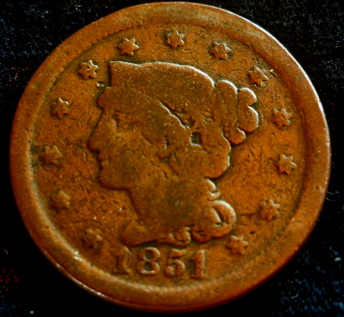 1829 Large Cent Coronet Medium Letters Full Liberty and Rims VG-F Condition 1C
