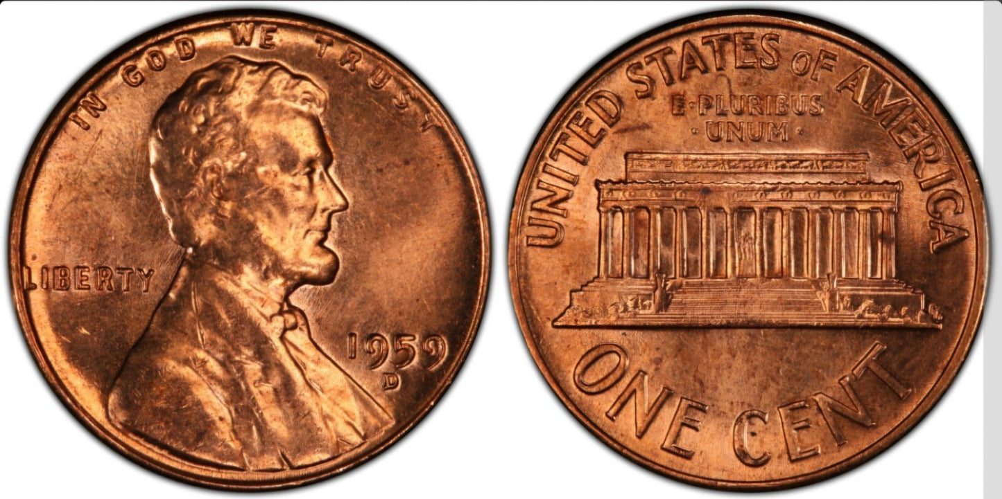 1959 Denver Lincoln Memorial BU Brilliant Uncirculated 1C From 🔥OBW Bank Roll🔥