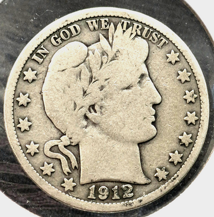 1912 Barber Half Dollar 90% Silver 50C Full Motto, Full Rims, Partial Liberty