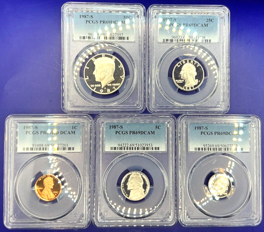 1987-S Proof Set Date 5 Coin Newly Graded PCGS PR69 DCAM Perfect Gift