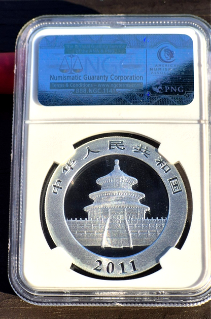 2011 China S 10Y Panda Early Releases NGC MS70 30, 1 Ounce Silver coin .999 fine
