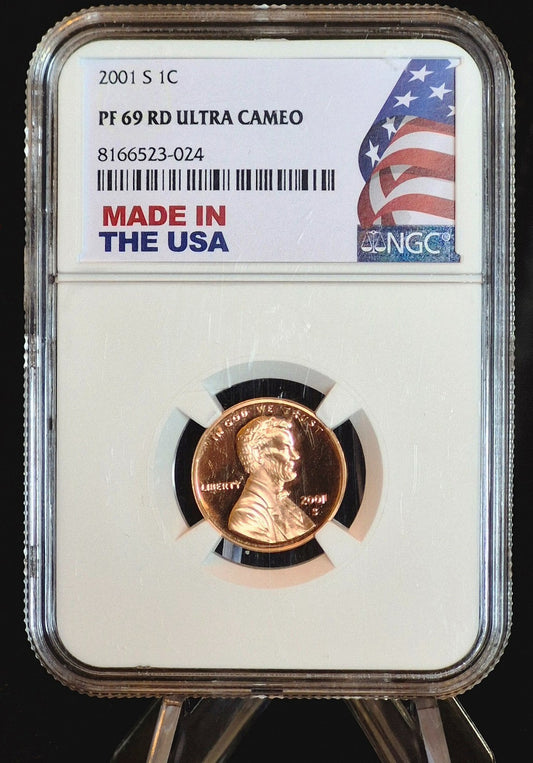 2001 S LINCOLN 1C PROOF NGC PF69 RD ULTRA CAMEO CENT RED LINCOLN FLAG LABEL