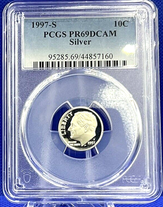 1997 S 10C Roosevelt Dime Proof ✅ PCGS  🔥  SILVER🔥  PR69 DCAM  ✅ Blue Label