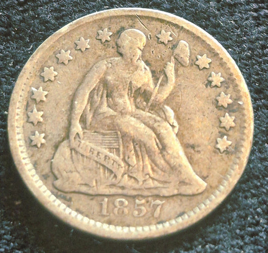 1857 Liberty Seated Half Dime 90% Silver Variety 2 Resumed Finer Details