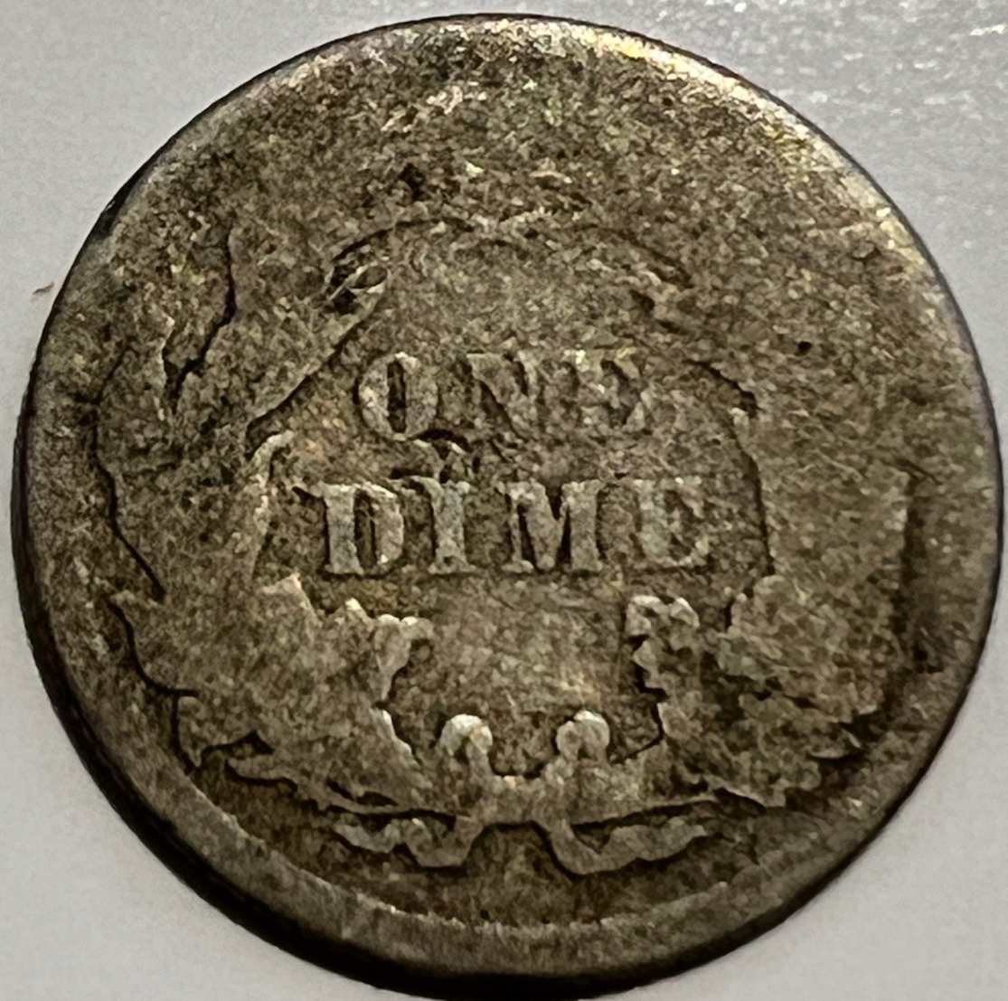 ✅  1877 Liberty Seated Dime 90% Silver F+ 2000 Survival Estimated