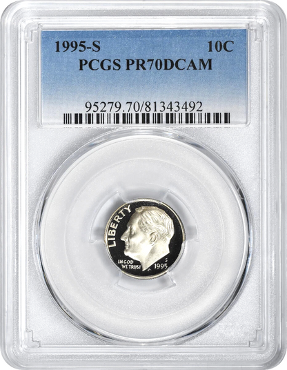 1995-S Roosevelt Dime - PCGS PR 70 DCAM - Blue Standard Label 10c Coin