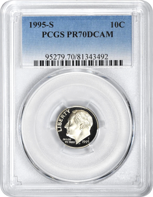 1995-S Roosevelt Dime - PCGS PR 70 DCAM - Blue Standard Label 10c Coin