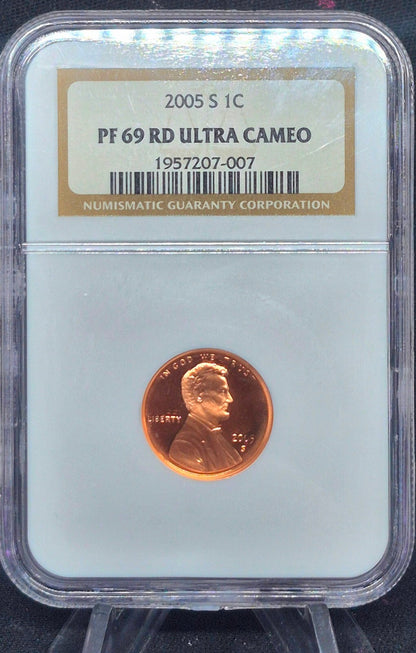 😲 (2) 2005 S Proof Lincoln Cents NGC Grade PF69 RD Red Ultra Cameo 🔥Sequential
