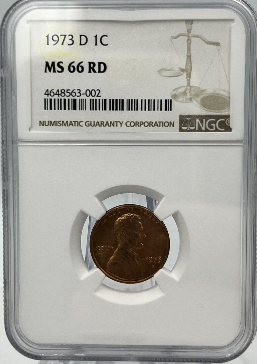 ✅ 1973 D Lincoln Memorial Cent NGC MS 66 RD Scales Label ✅