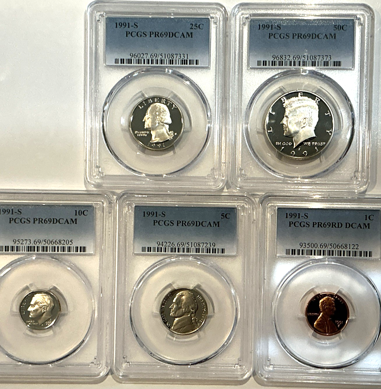 1991-S Proof Set Date 5 Coin Newly Graded PCGS PR69 DCAM Perfect Gift