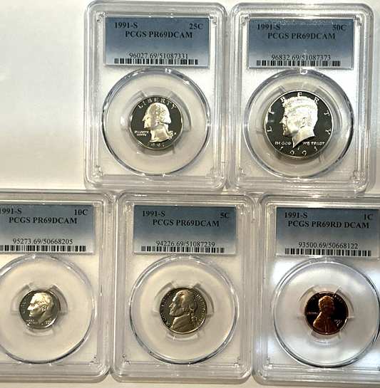 1991-S Proof Set Date 5 Coin Newly Graded PCGS PR69 DCAM Perfect Gift