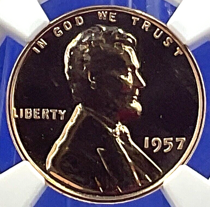 💰 1957 Lincoln Wheat Cent NCG PF 67 RD Proof Penny Special Honest Abe Label 💰