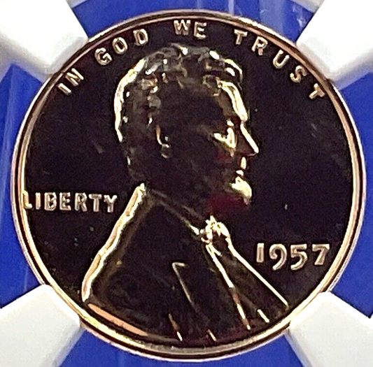 💰 1957 Lincoln Wheat Cent NCG PF 67 RD Proof Penny Special Honest Abe Label 💰