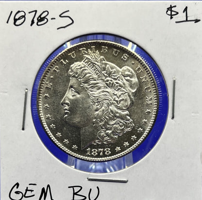 1878-S Morgan 90% Silver Dollar Gem Shiny, Bright, Well Struck Coin 1st Year $1