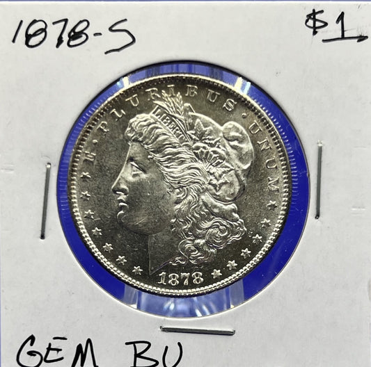 1878-S Morgan 90% Silver Dollar Gem Shiny, Bright, Well Struck Coin 1st Year $1