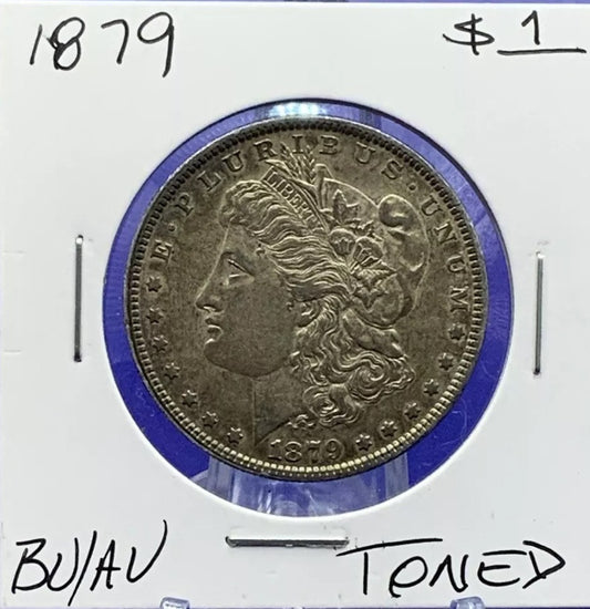 TONED 1879 Morgan 90% Silver Dollar Gem Shiny, Bright, Well Struck 2nd Year Coin