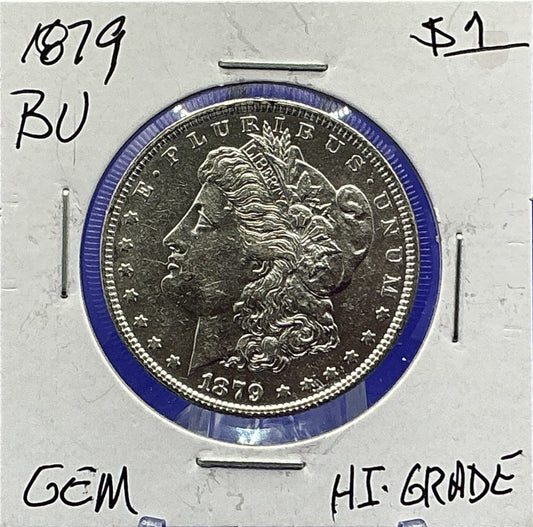 1879 Morgan 90% Silver Dollar Gem Shiny, Bright, Well Struck 2nd Year Coin